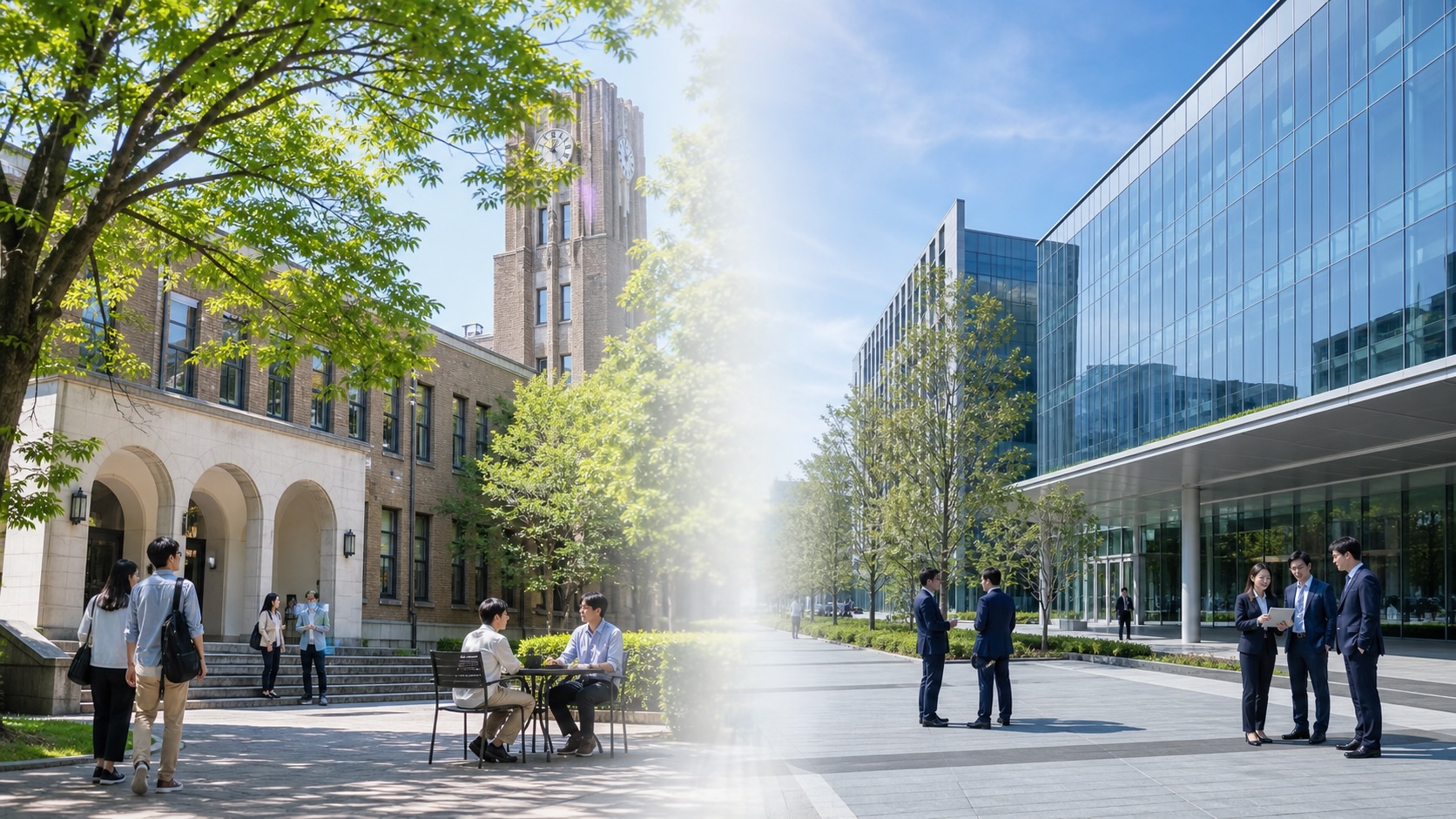 Academic researchers and company representatives discussing a university-industry collaboration project in Japan