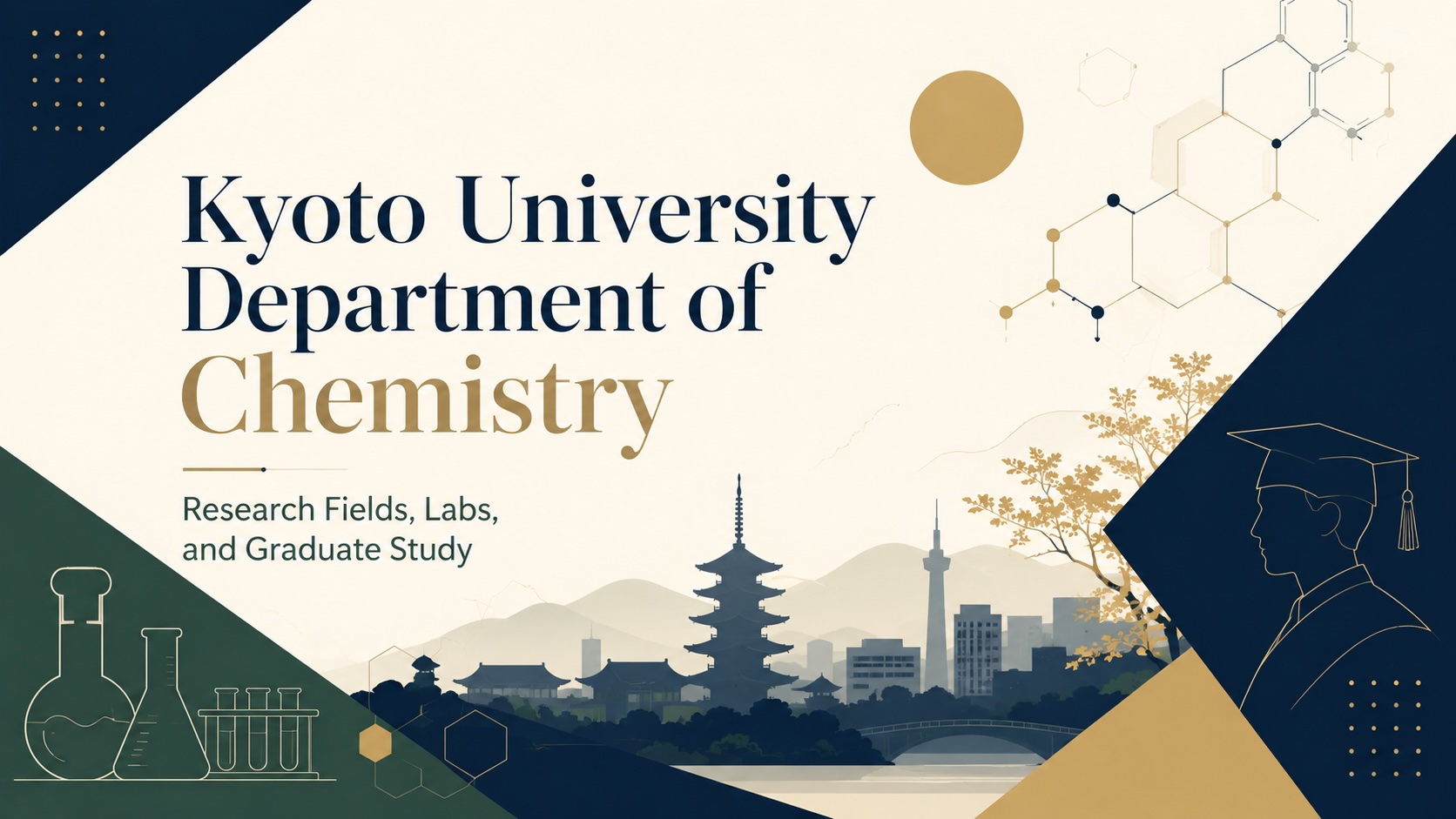 A Kyoto university chemistry building with glassware, molecular models, and graduate research notes