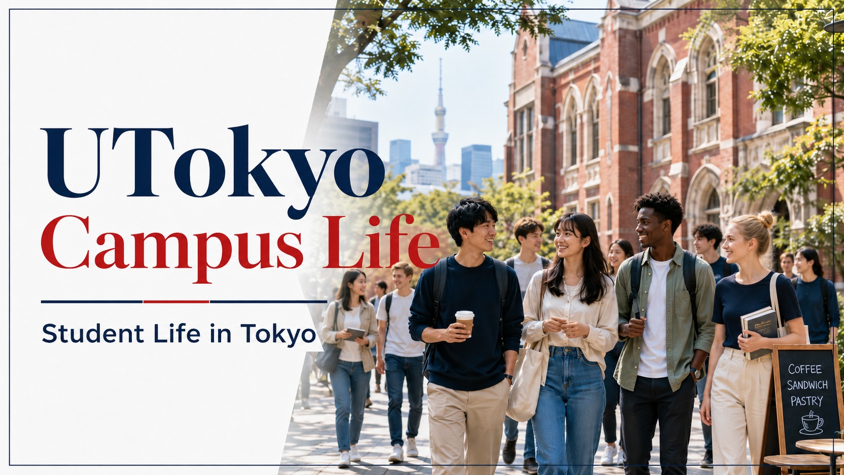 A modern Tokyo student scene with university buildings, trains, notebooks, and quiet residential streets near UTokyo campuses