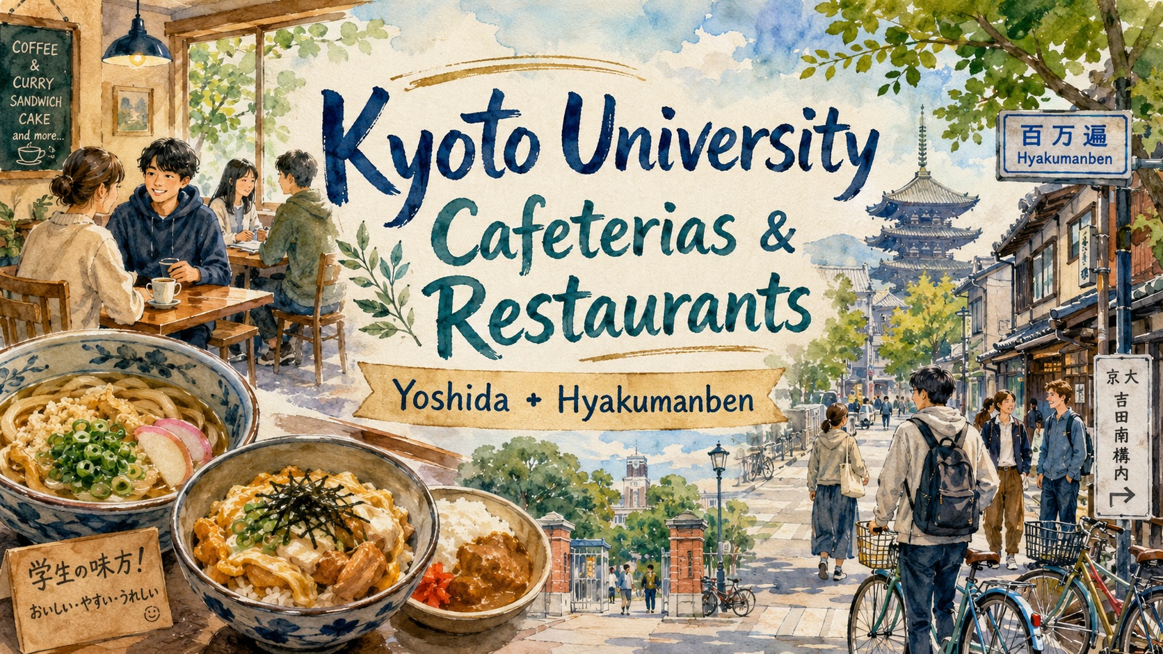 Students exploring cafeterias and restaurants around Kyoto University Yoshida and Hyakumanben