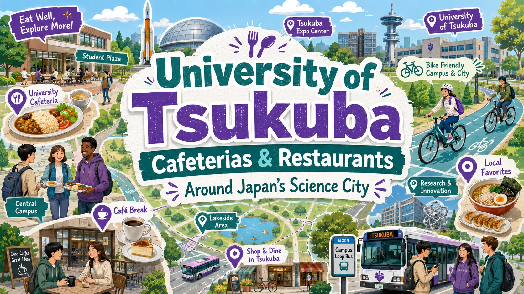 University of Tsukuba students eating at cafeterias and cafés around Japan’s Science City