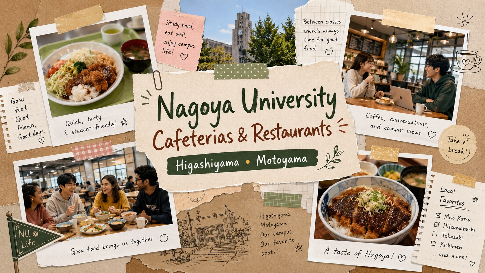 Nagoya University students eating at campus cafeterias and Motoyama-area restaurants