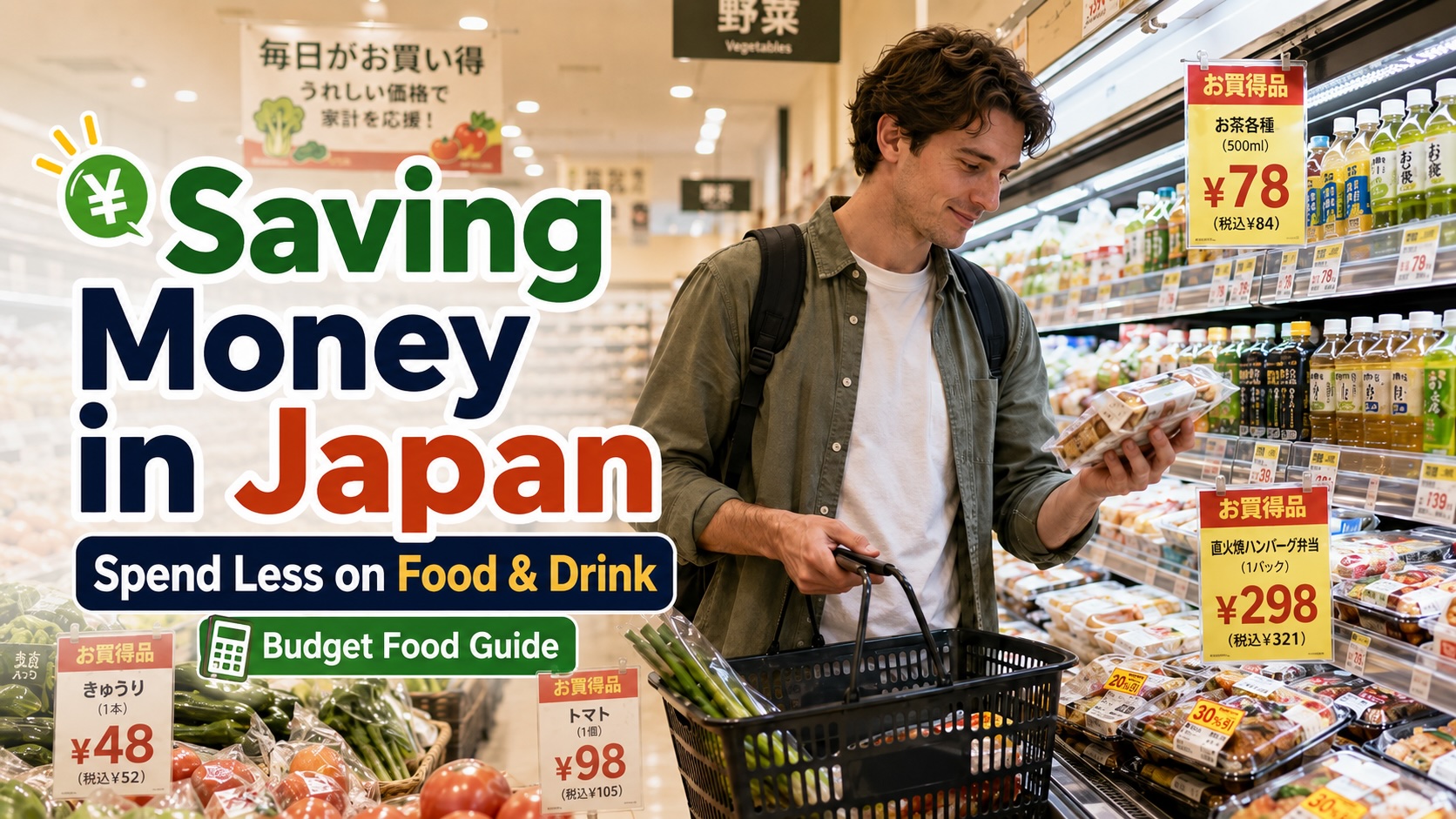 A student comparing supermarket food, bottled drinks, and simple meals in Japan