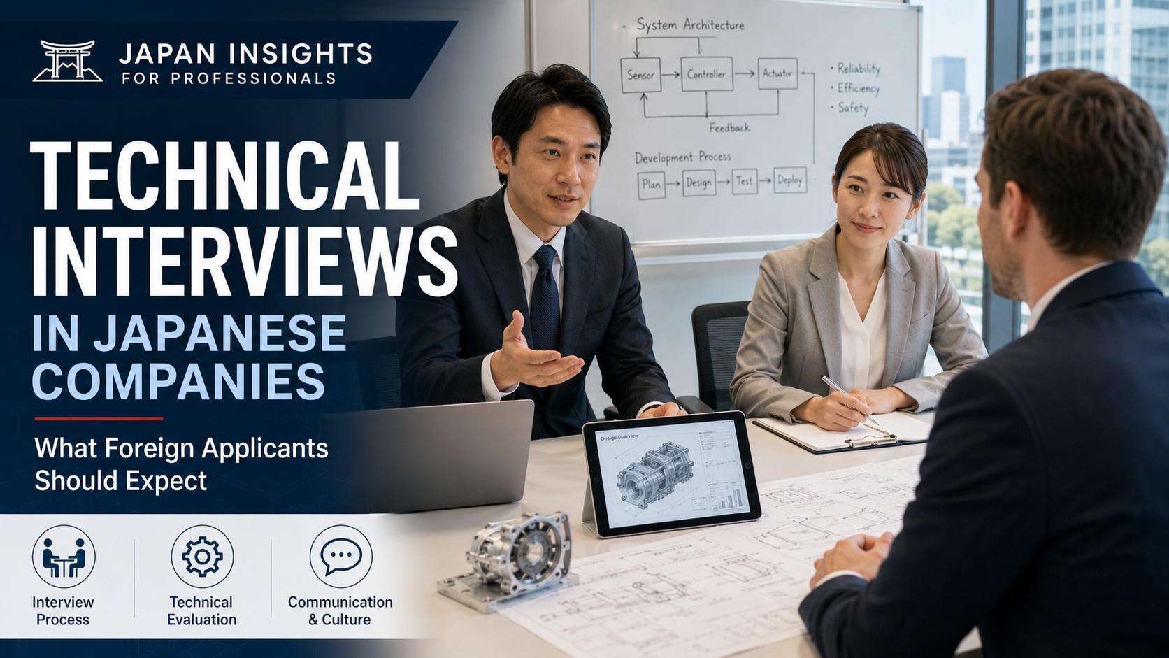 Foreign applicant preparing for a technical interview at a Japanese company