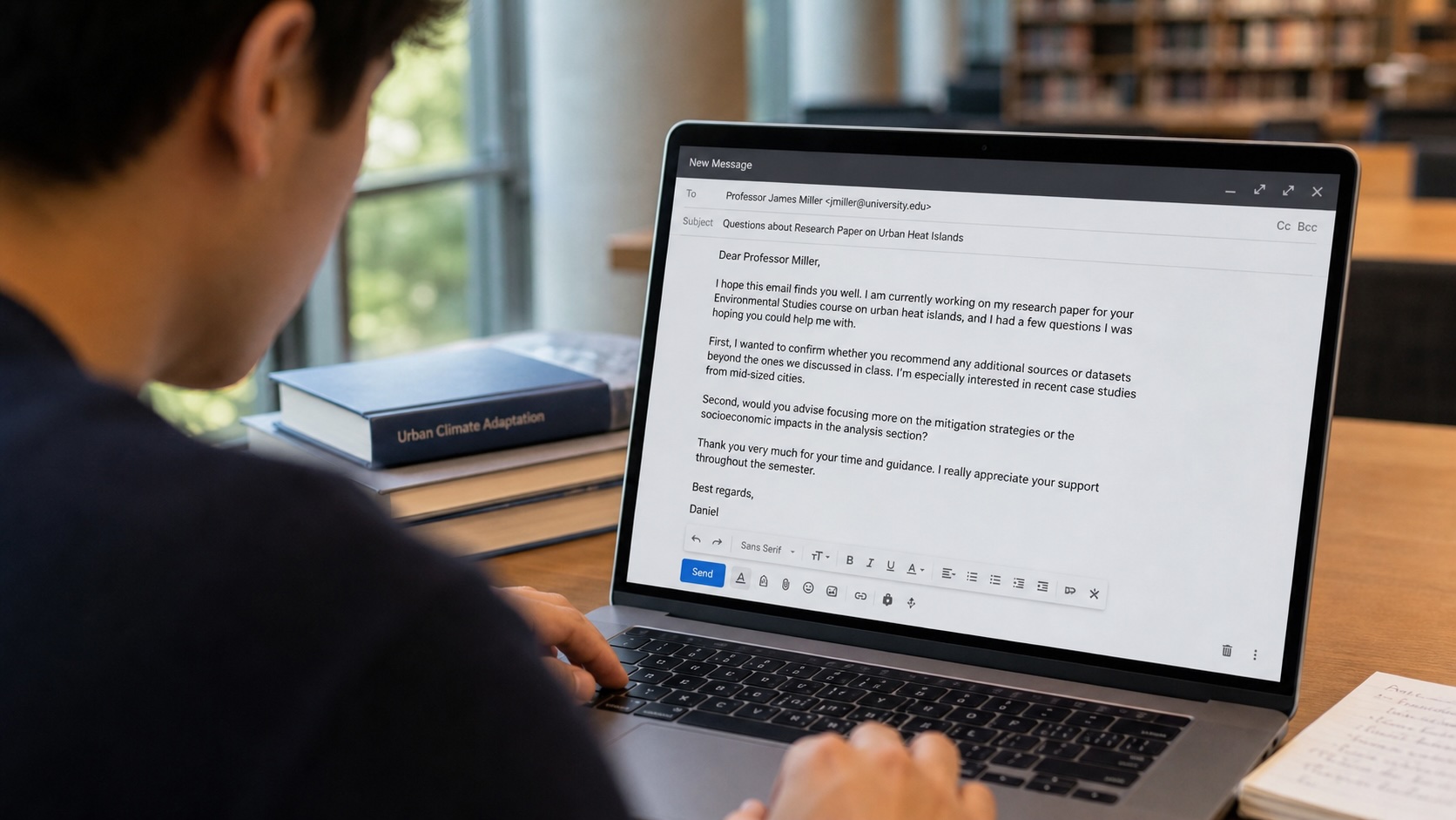 A student preparing an email to contact a Japanese professor before applying