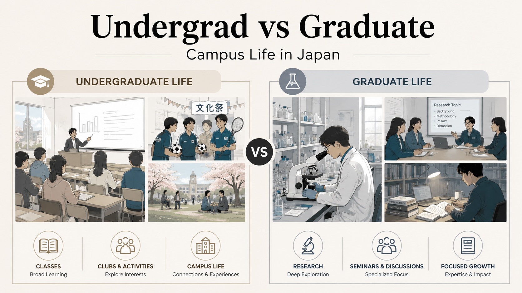 Undergraduate and graduate students on a Japanese university campus